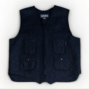 Woolrich Vest Extra Large Tweed Flannel Hunting Black Railroad Stripe Wool